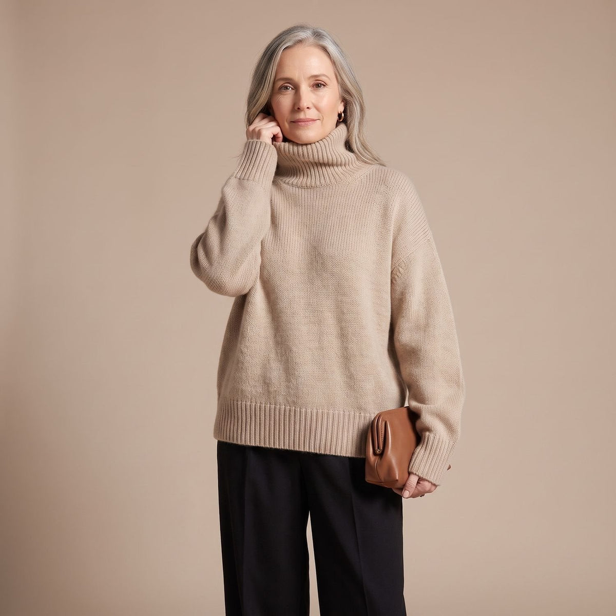 Amelia | Women's Oversized Turtleneck Soft Knit Pullover Sweater