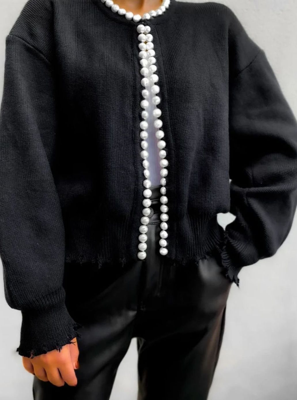 Eleanor | Women's Pearl-Trim Open-Front Knit Cardigan Sweater