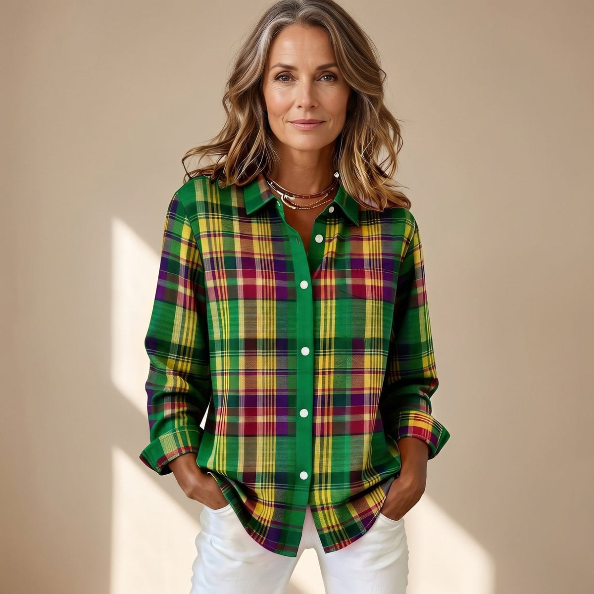 Madison | Women's Plaid Button Down Long-Sleeve Relaxed Shirt