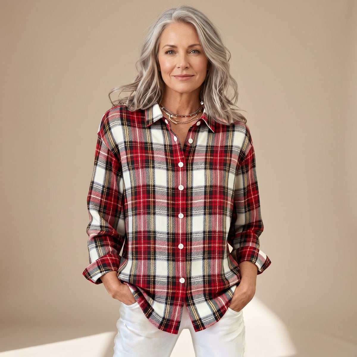 Madison | Women's Plaid Button Down Long-Sleeve Relaxed Shirt