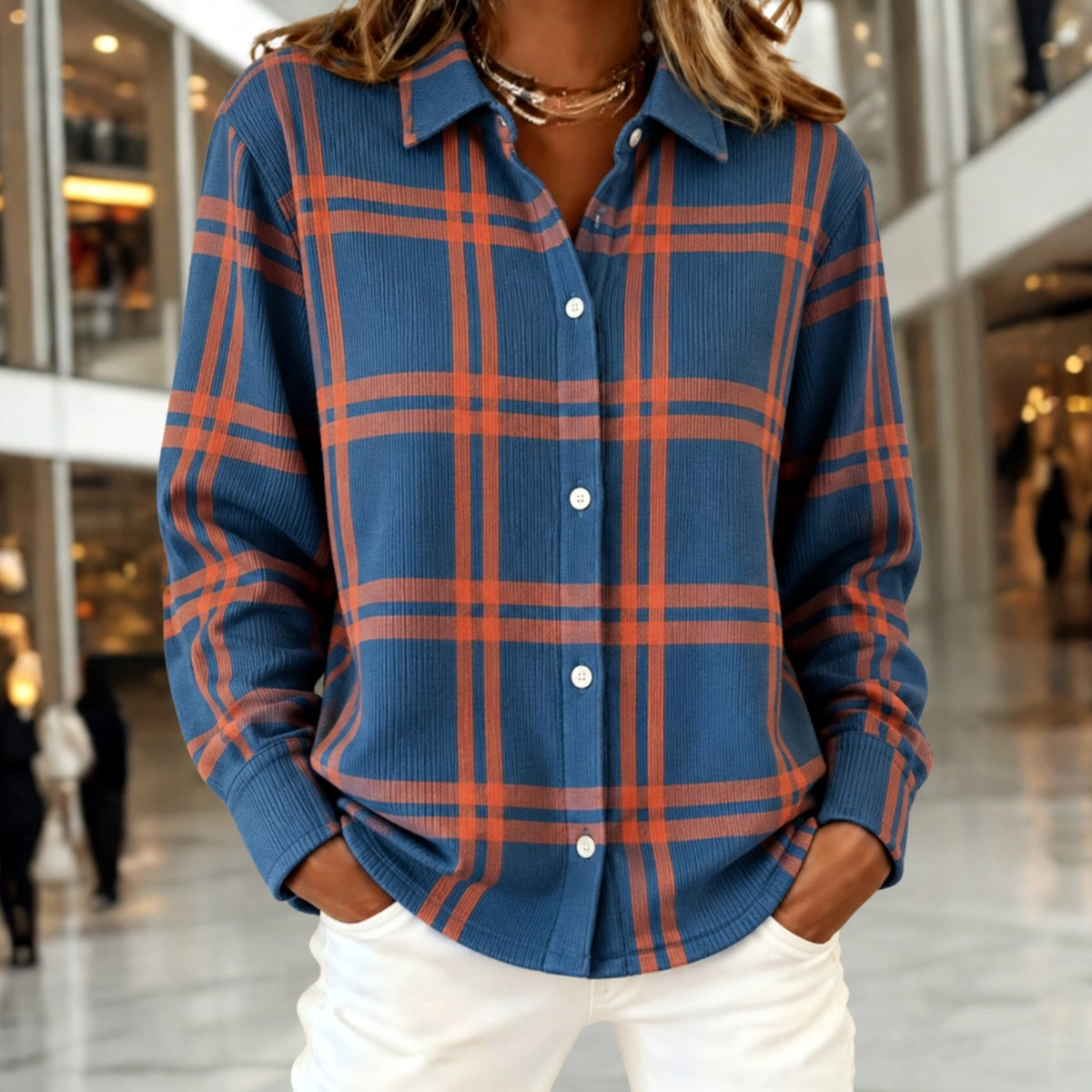 Evelyn | Women's Plaid Long-Sleeve Button-Down Shirt