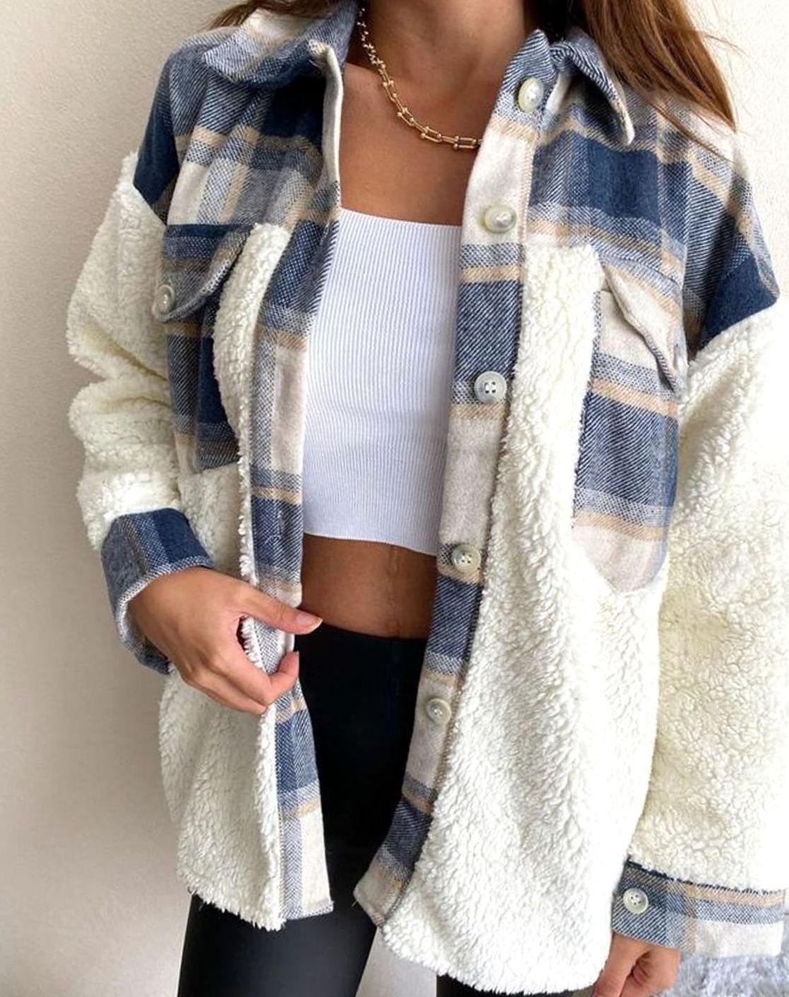 Olivia | Women's Plaid Sherpa-Lined Button-Up Shacket