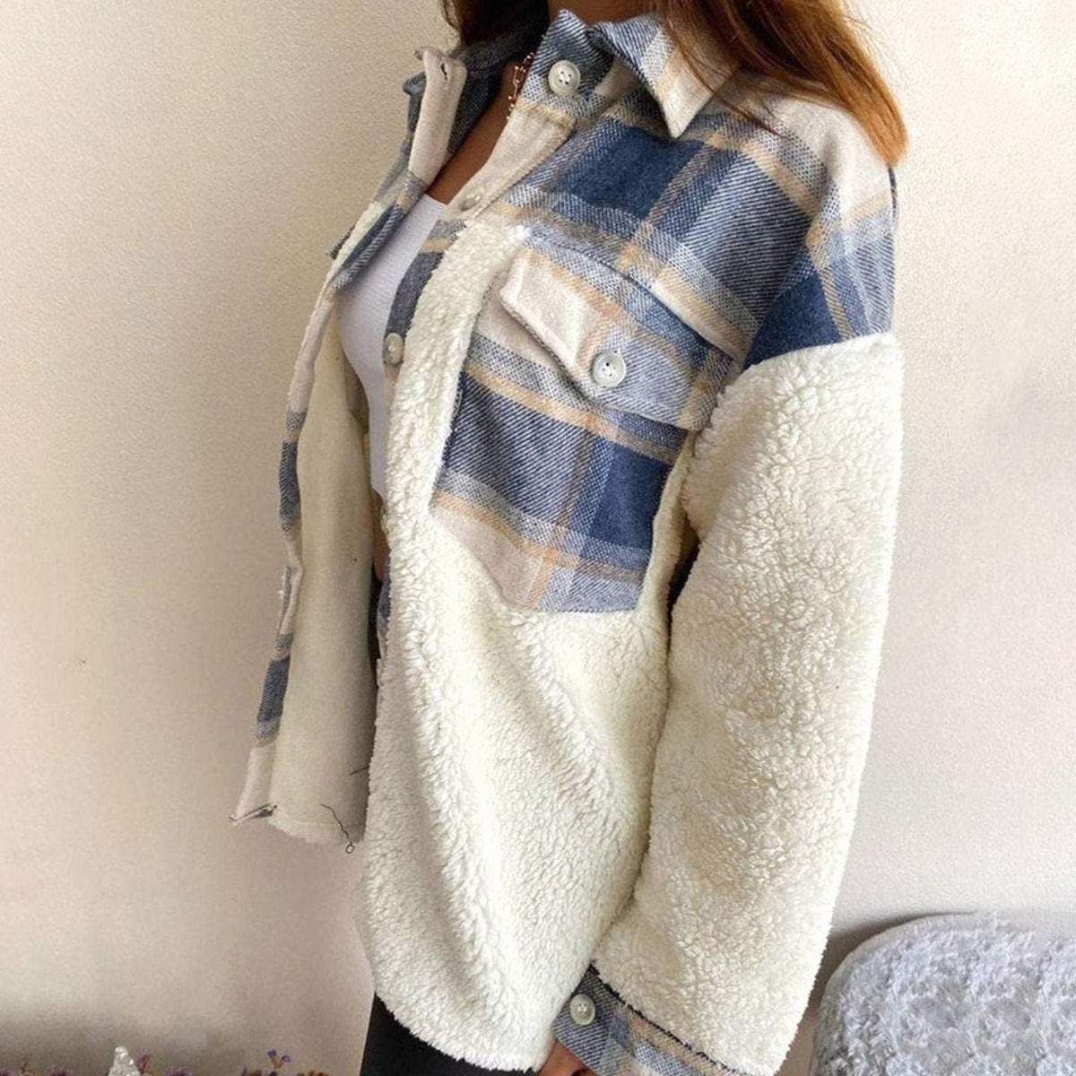 Olivia | Women's Plaid Sherpa-Lined Button-Up Shacket