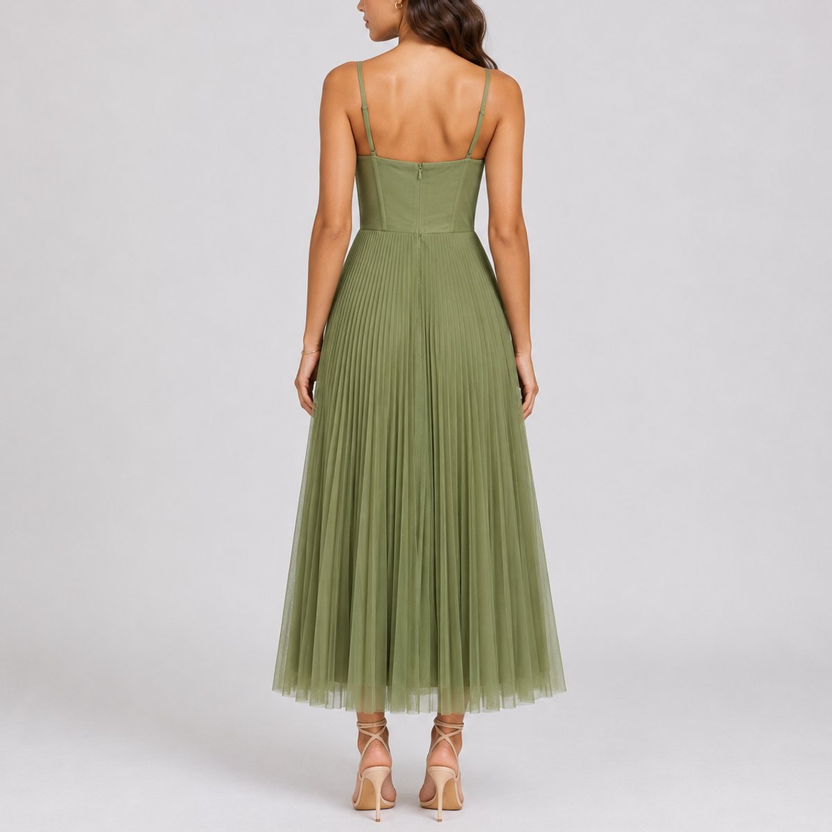 Sophia | Women's Pleated Tulle Corset Midi Fall Wedding Guest Dress