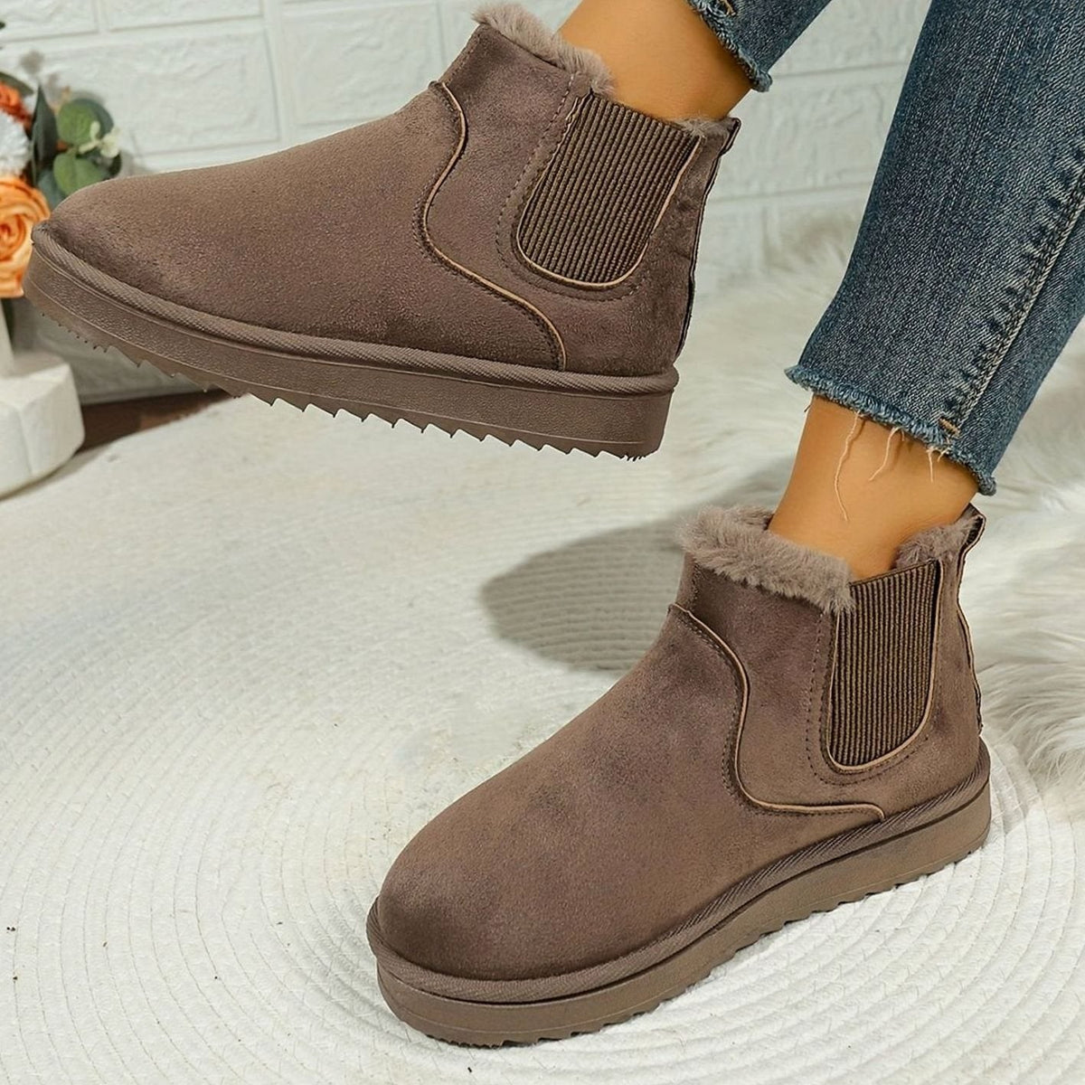 Olivia | Women's Plush-Lined Slip-On Platform Winter Snow Ankle Boots, Black