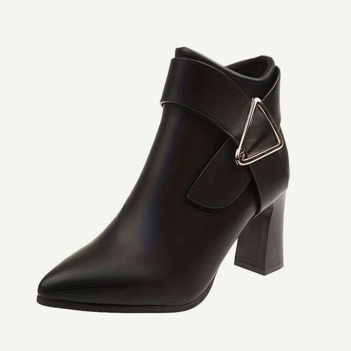 Grace | Women's Pointed-Toe Block Heel Ankle Boots Triangle Buckle