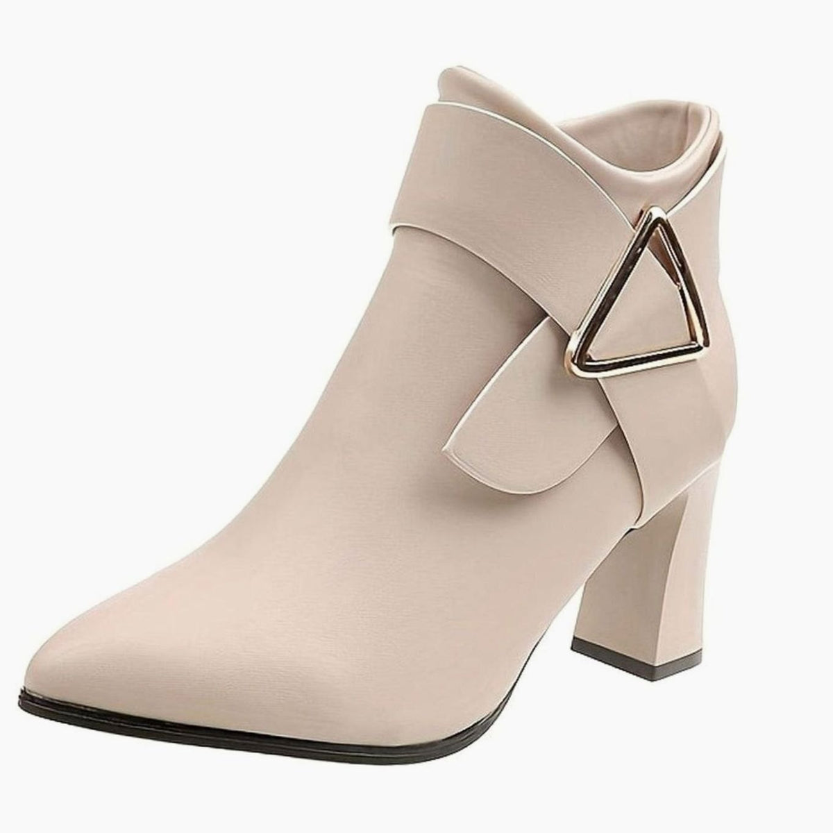 Grace | Women's Pointed-Toe Block Heel Ankle Boots Triangle Buckle