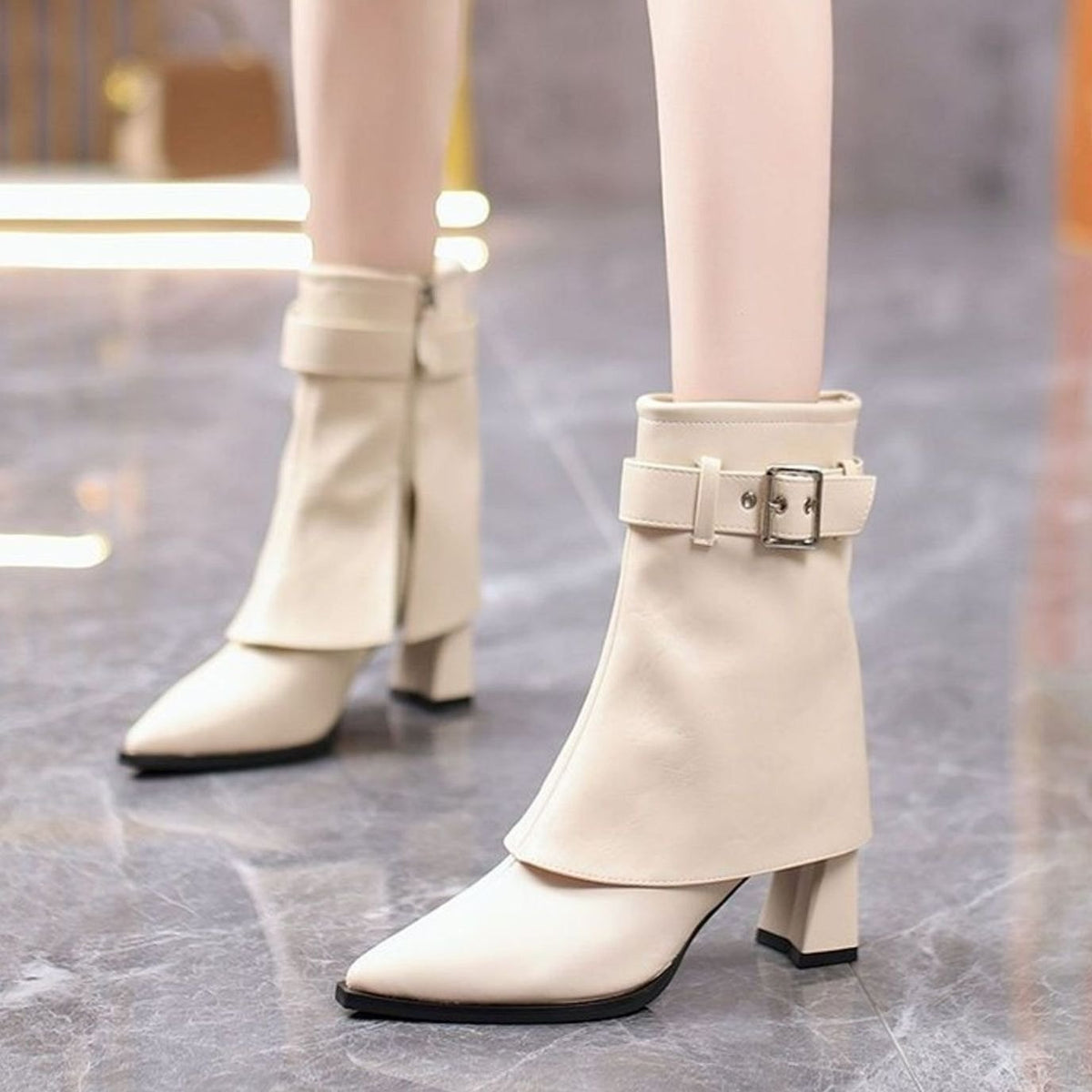 Penelope | Women's Pointed-Toe Block-Heel Buckle Ankle Boots