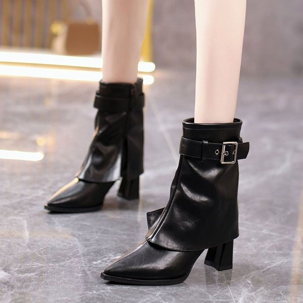 Penelope | Women's Pointed-Toe Block-Heel Buckle Ankle Boots