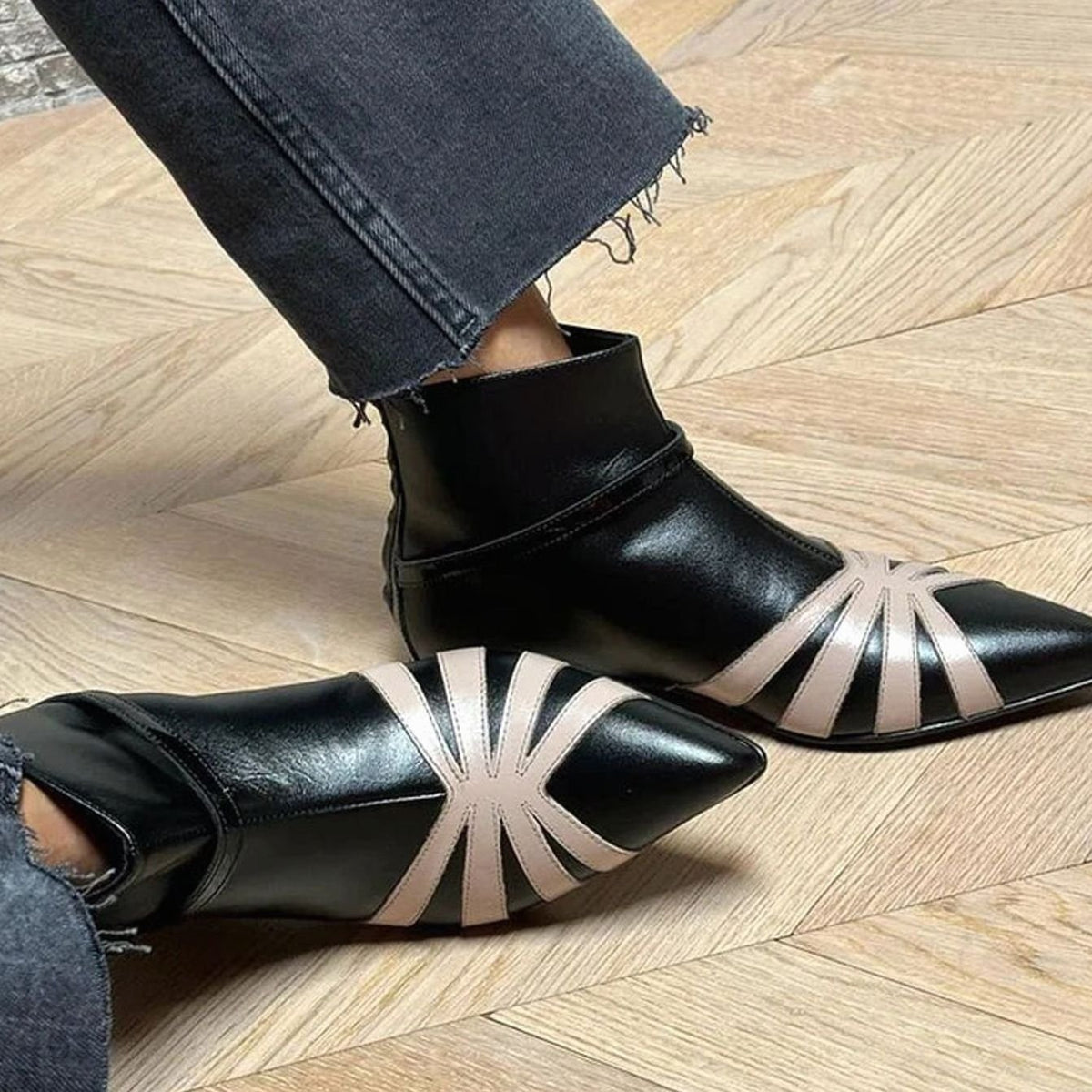 Eleanor | Women's Pointed-Toe Geometric Buckle Ankle Boots