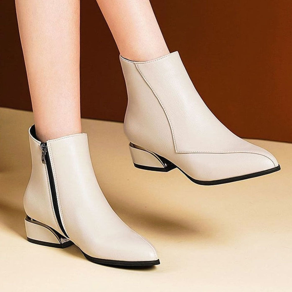 Penelope | Women's Pointed-Toe Low-Heel Zipper Ankle Boots