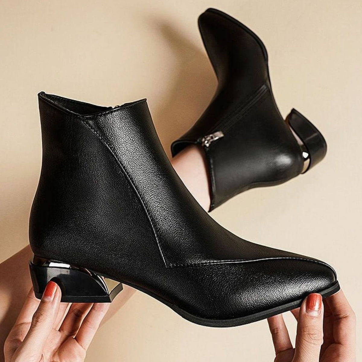 Penelope | Women's Pointed-Toe Low-Heel Zipper Ankle Boots