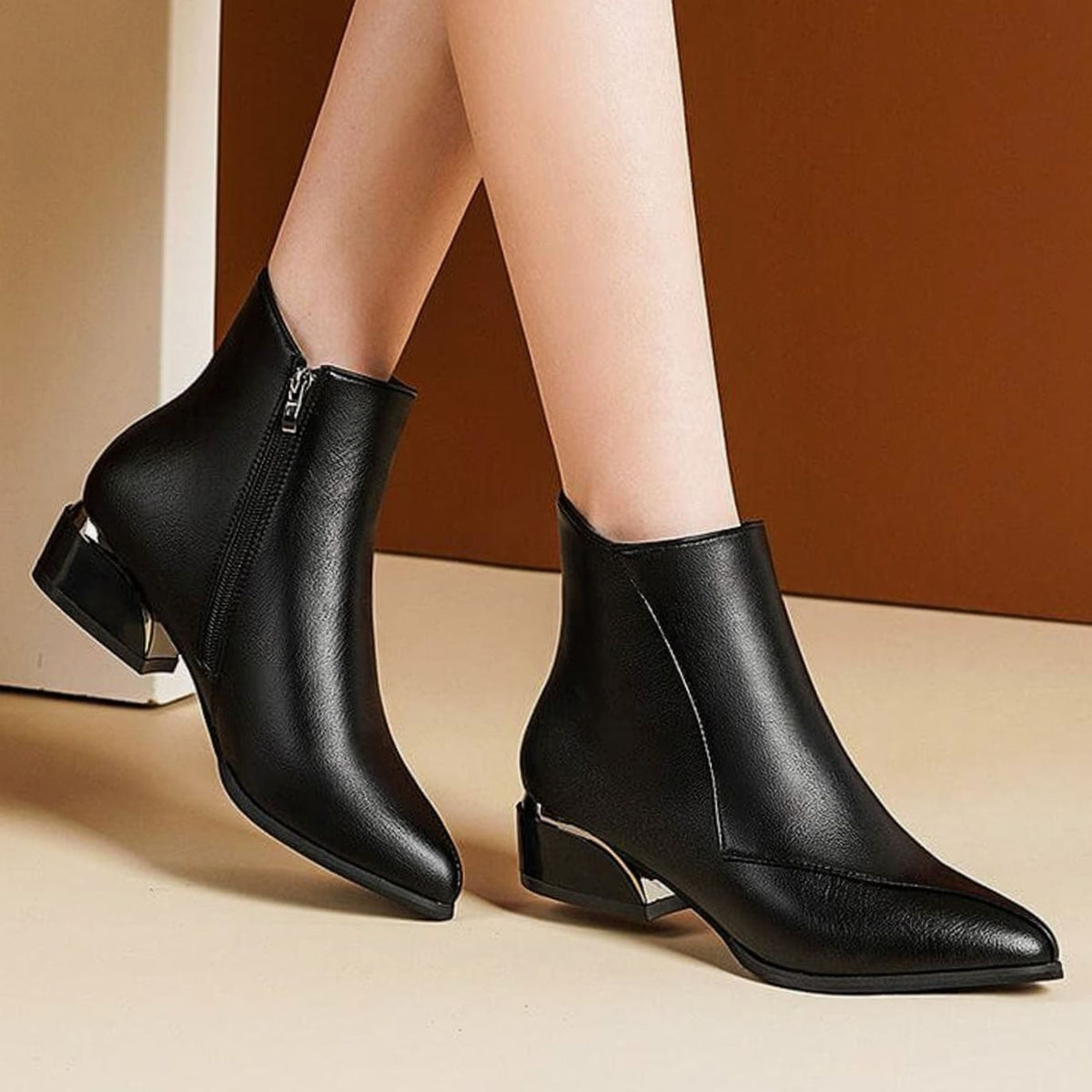 Penelope | Women's Pointed-Toe Low-Heel Zipper Ankle Boots