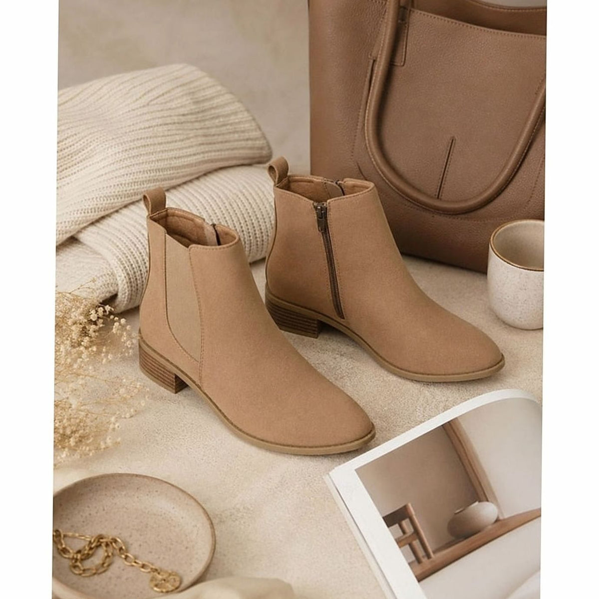 Charlotte | Women's Pointed-Toe Suede Chelsea Ankle Booties Low Block Heel