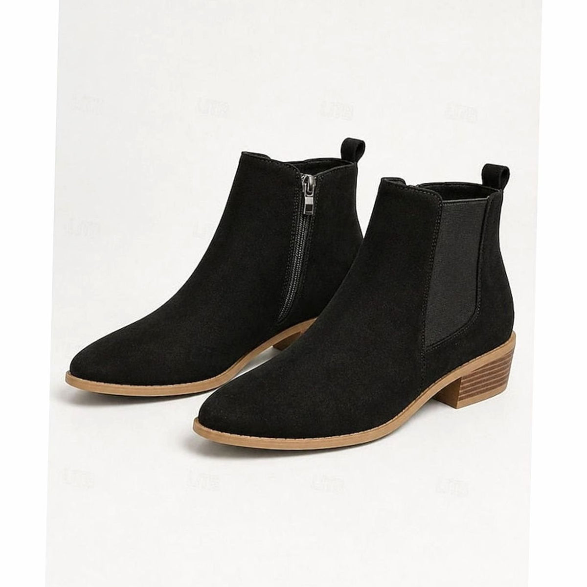 Charlotte | Women's Pointed-Toe Suede Chelsea Ankle Booties Low Block Heel