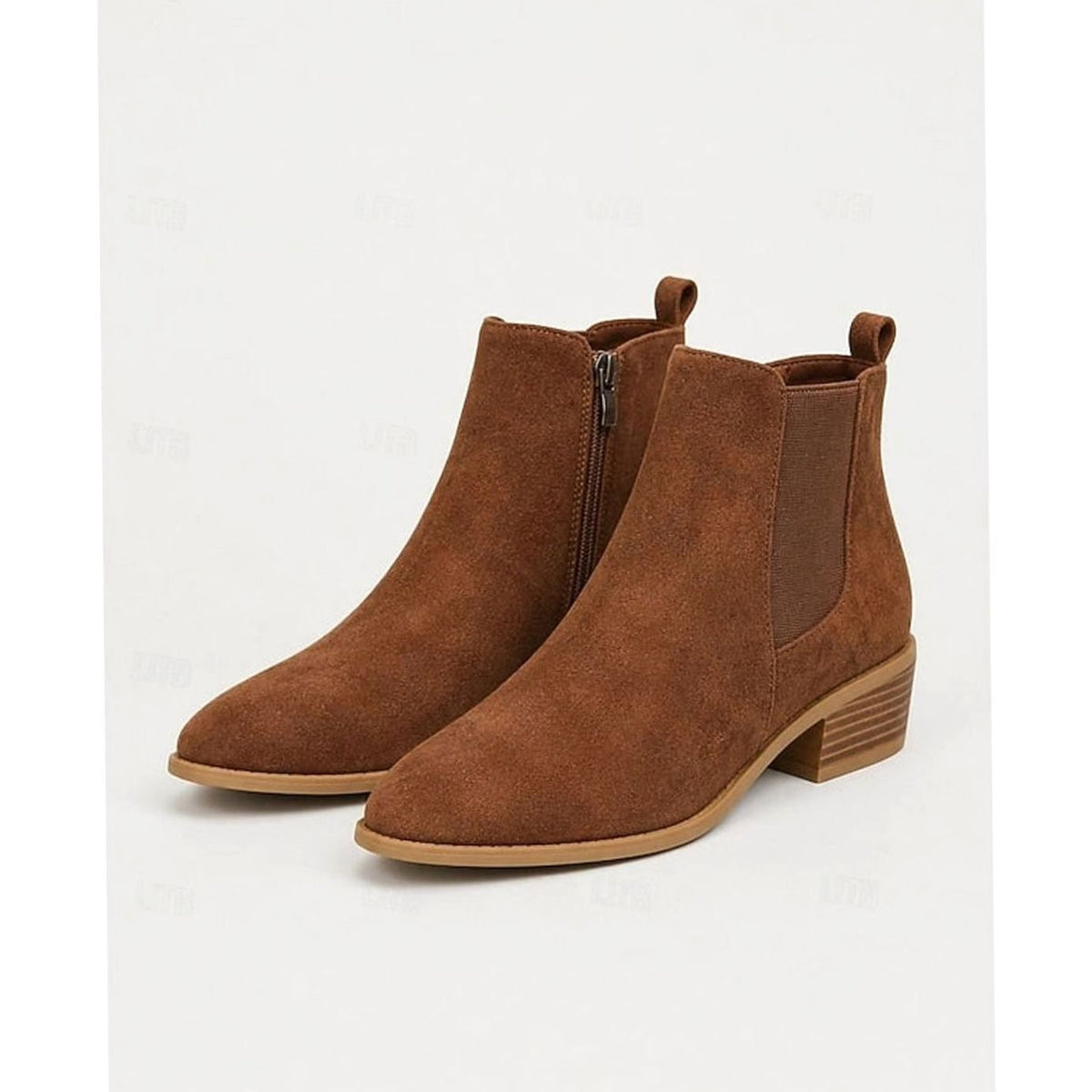 Charlotte | Women's Pointed-Toe Suede Chelsea Ankle Booties Low Block Heel