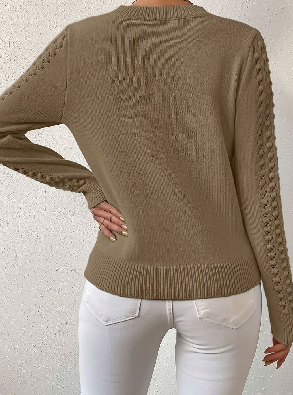 Olivia | Women's Pointelle-Knit Round Neck Fitted Sweater
