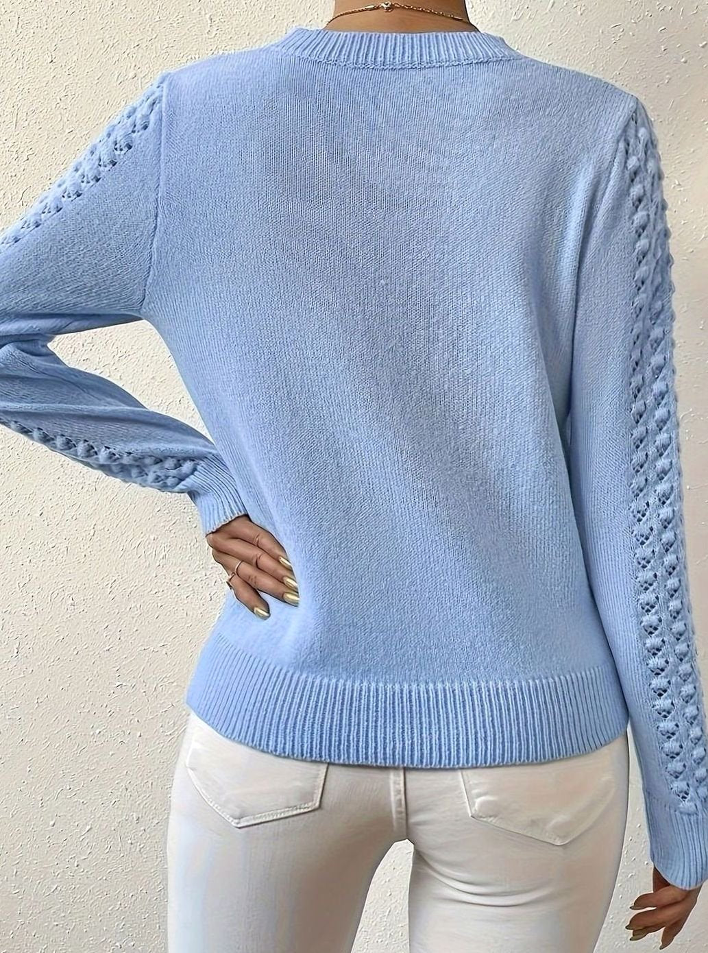 Olivia | Women's Pointelle-Knit Round Neck Fitted Sweater