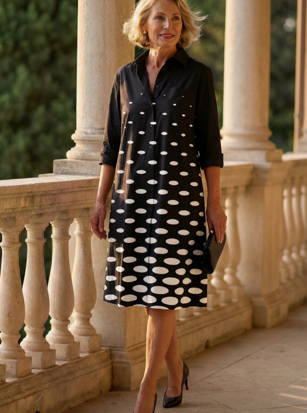 Harper | Women's Polka Dot Collared Knee-Length Shirt Dress