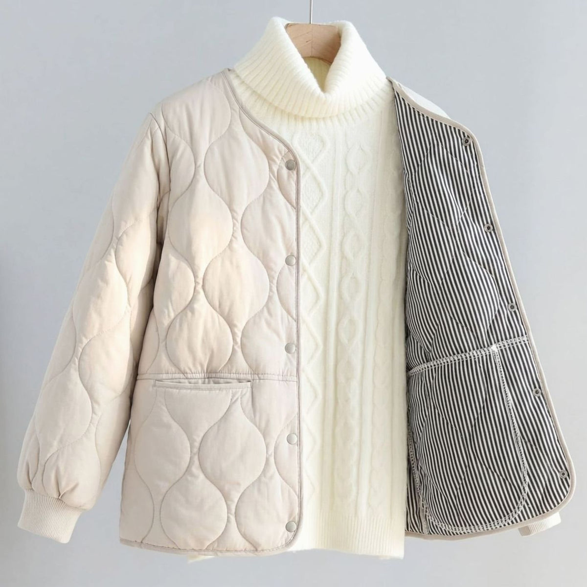 Eleanor | Women's Quilted Cotton-Padded V-Neck Snap-Button Jacket