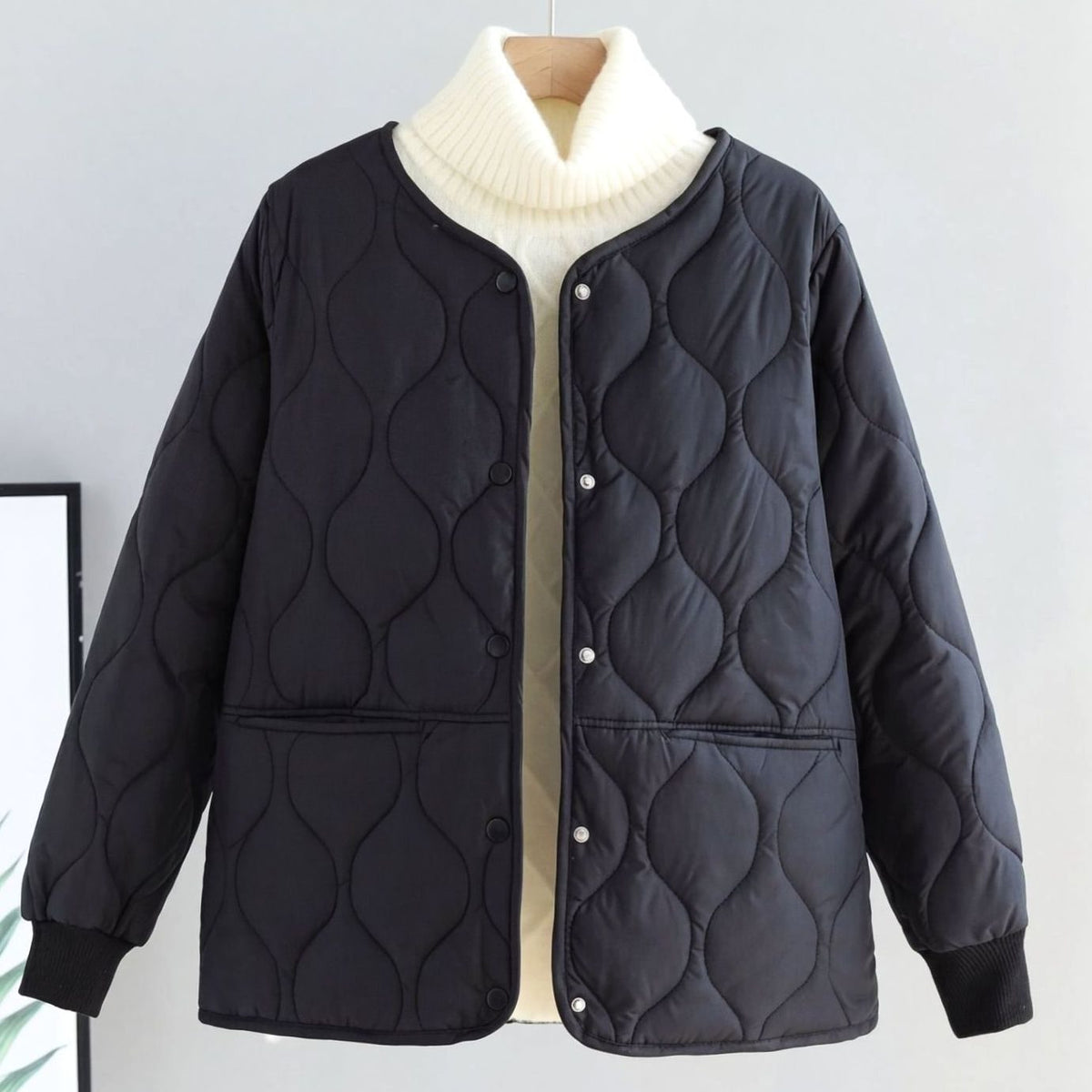 Eleanor | Women's Quilted Cotton-Padded V-Neck Snap-Button Jacket