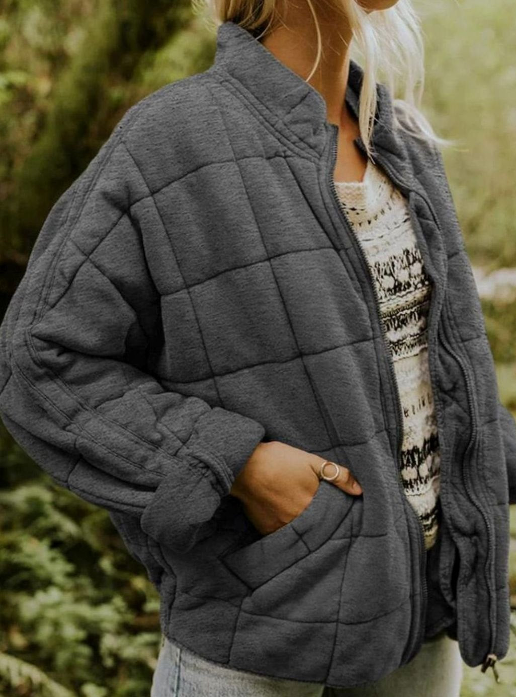 Penelope | Women's Quilted Fashion Jacket Stand Collar Full-Zip