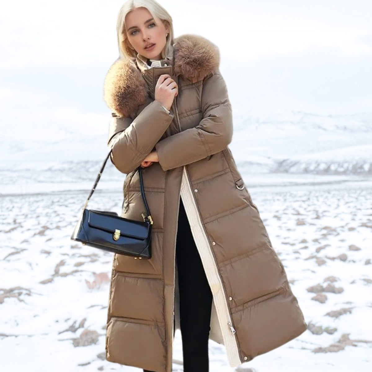 Penelope | Women's Quilted Faux Fur Hooded Long Puffer Coat