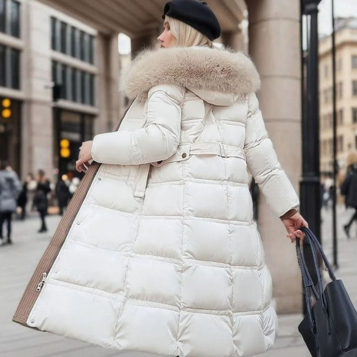 Penelope | Women's Quilted Faux Fur Hooded Long Puffer Coat