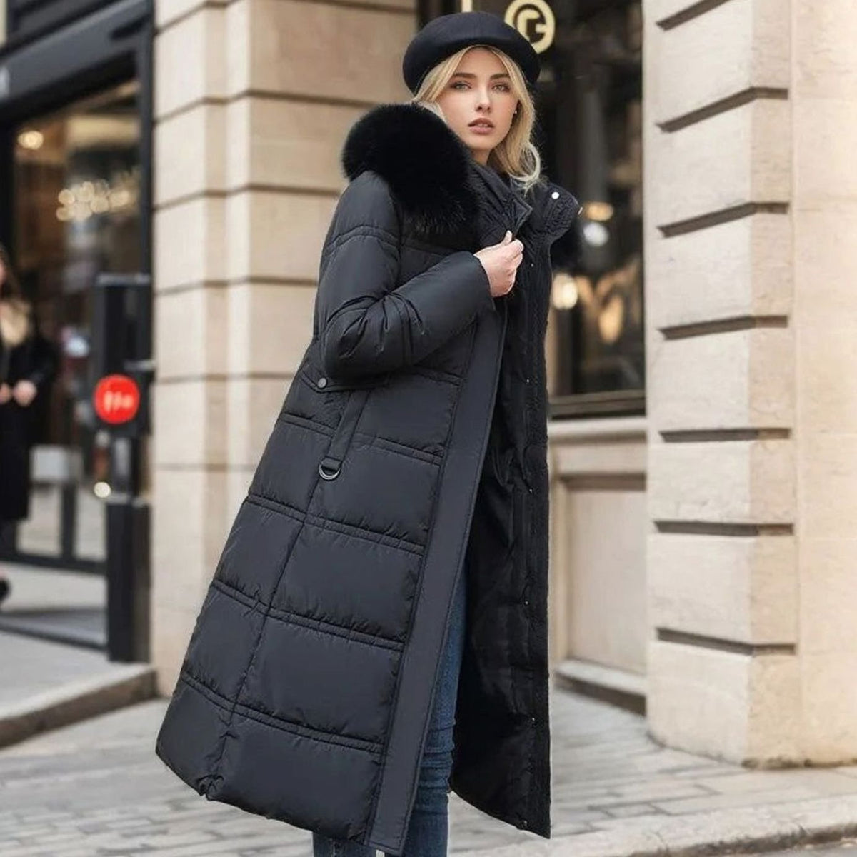 Penelope | Women's Quilted Faux Fur Hooded Long Puffer Coat
