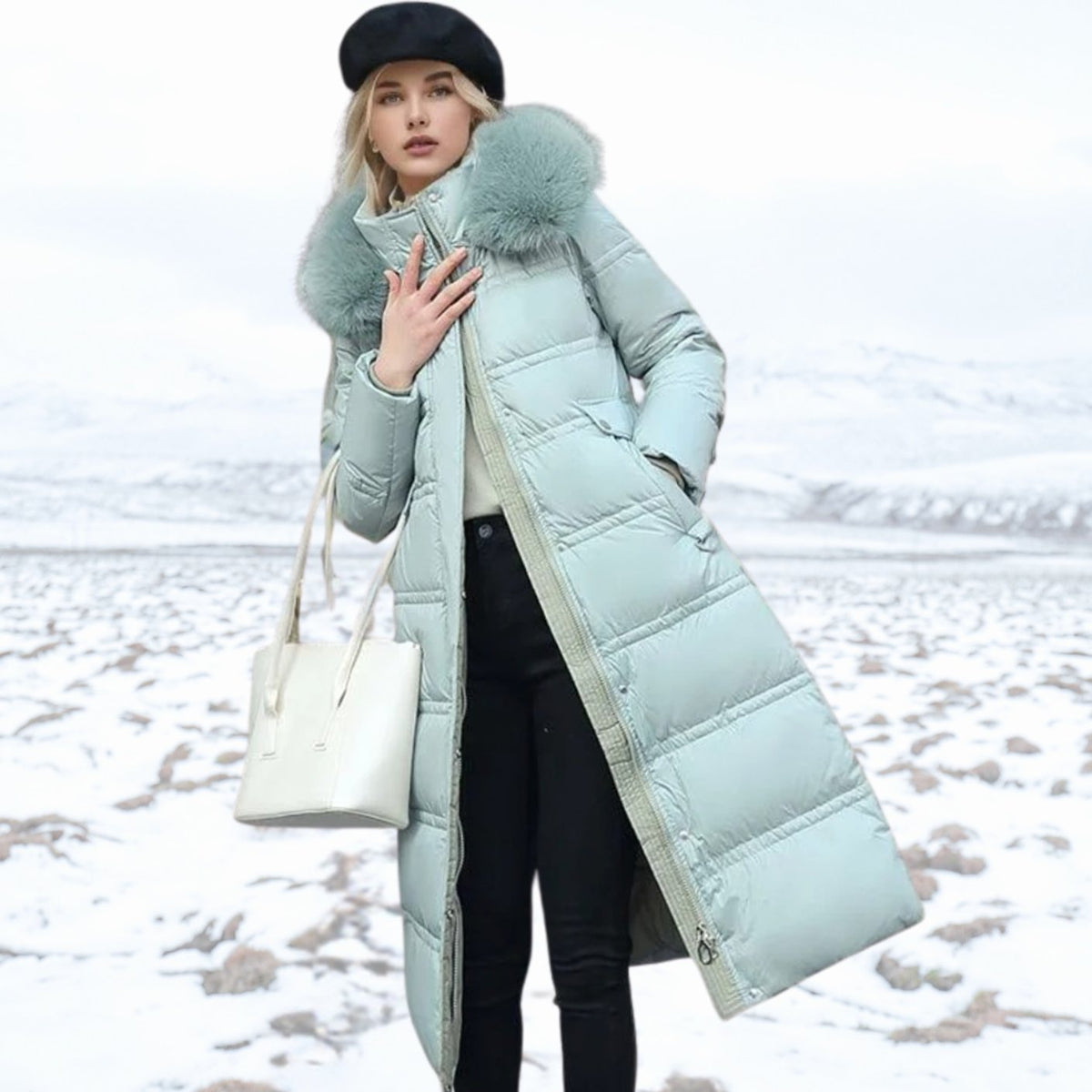 Penelope | Women's Quilted Faux Fur Hooded Long Puffer Coat