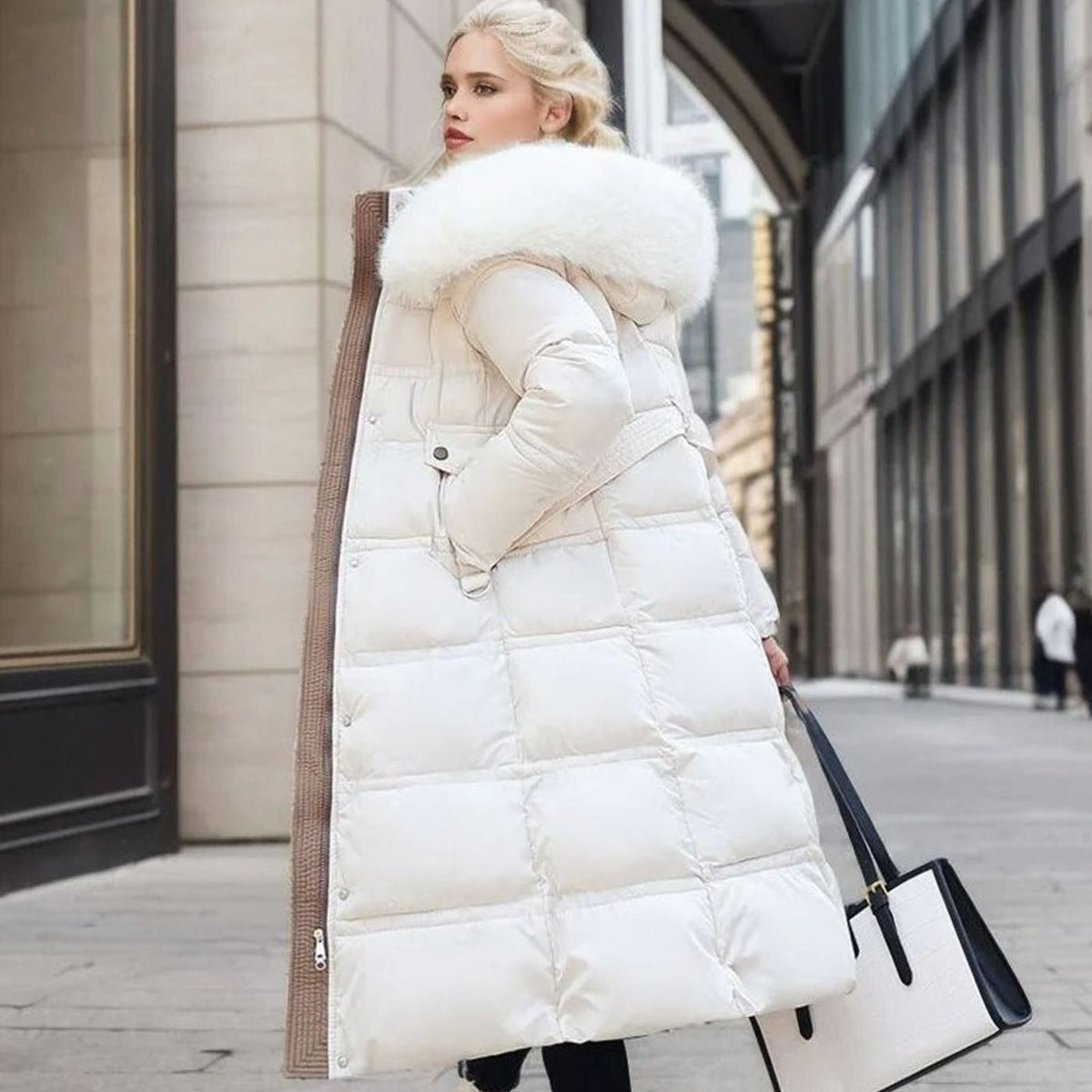 Penelope | Women's Quilted Faux Fur Hooded Long Puffer Coat