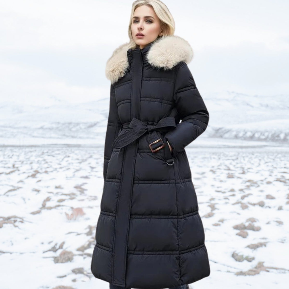 Penelope | Women's Quilted Faux Fur Hooded Long Puffer Coat