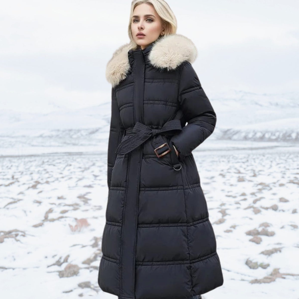 Penelope | Women's Quilted Faux Fur Hooded Long Puffer Coat