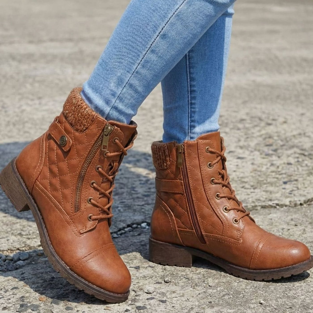 Madison | Women's Quilted Faux-Leather Lace-Up Block Heel Ankle Boots