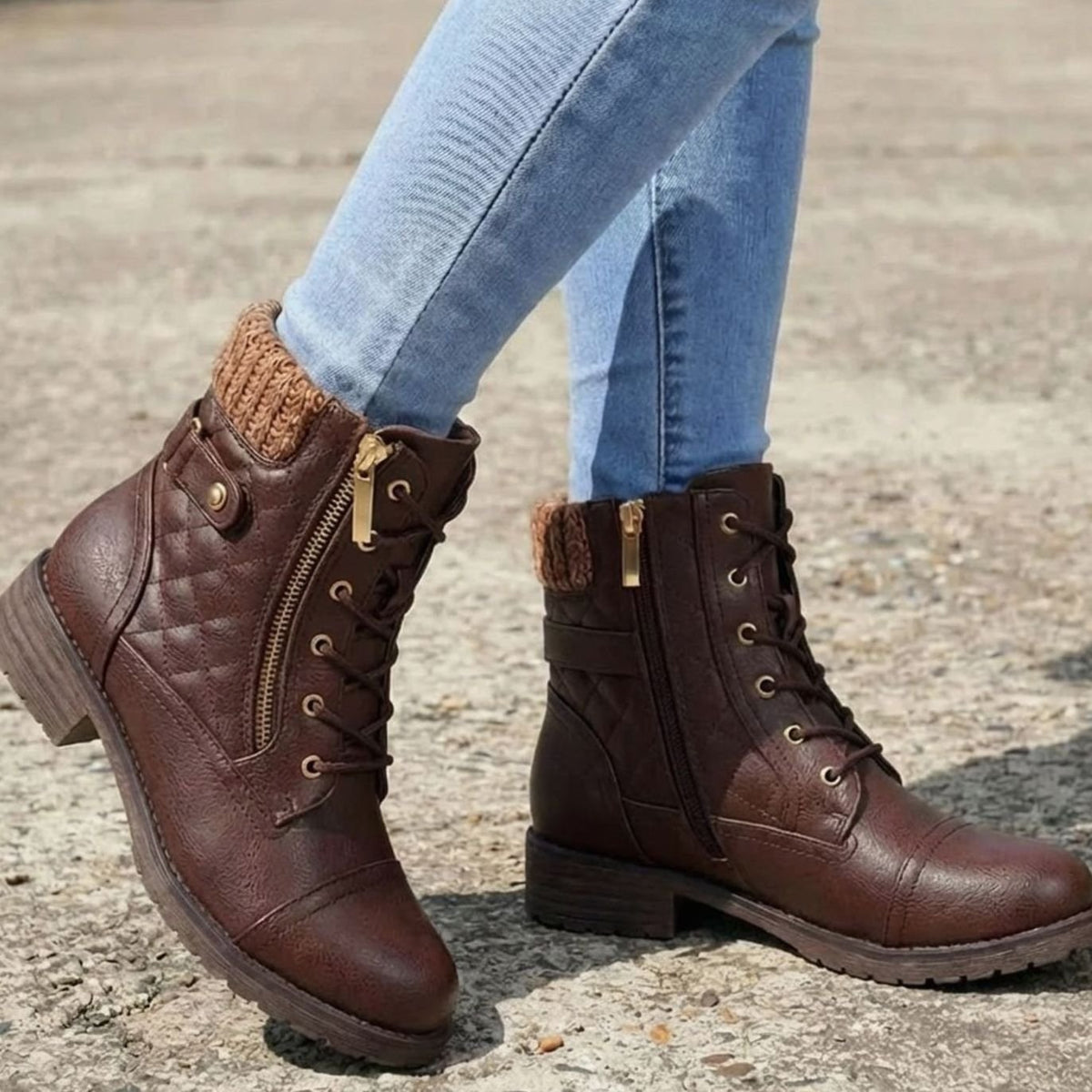 Madison | Women's Quilted Faux-Leather Lace-Up Block Heel Ankle Boots