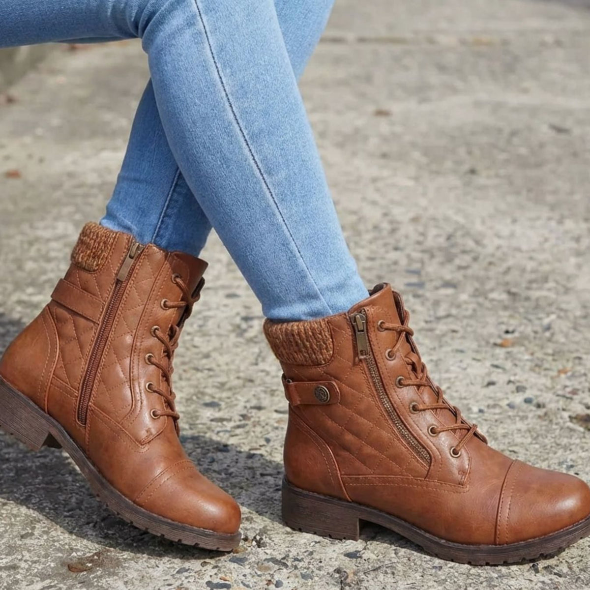 Madison | Women's Quilted Faux-Leather Lace-Up Block Heel Ankle Boots