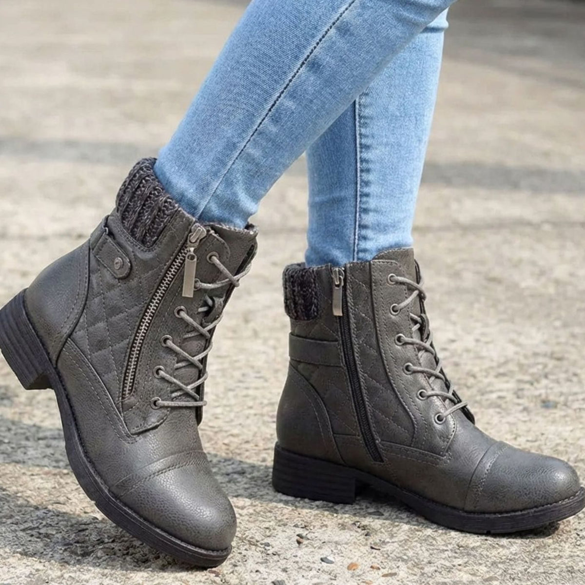 Madison | Women's Quilted Faux-Leather Lace-Up Block Heel Ankle Boots
