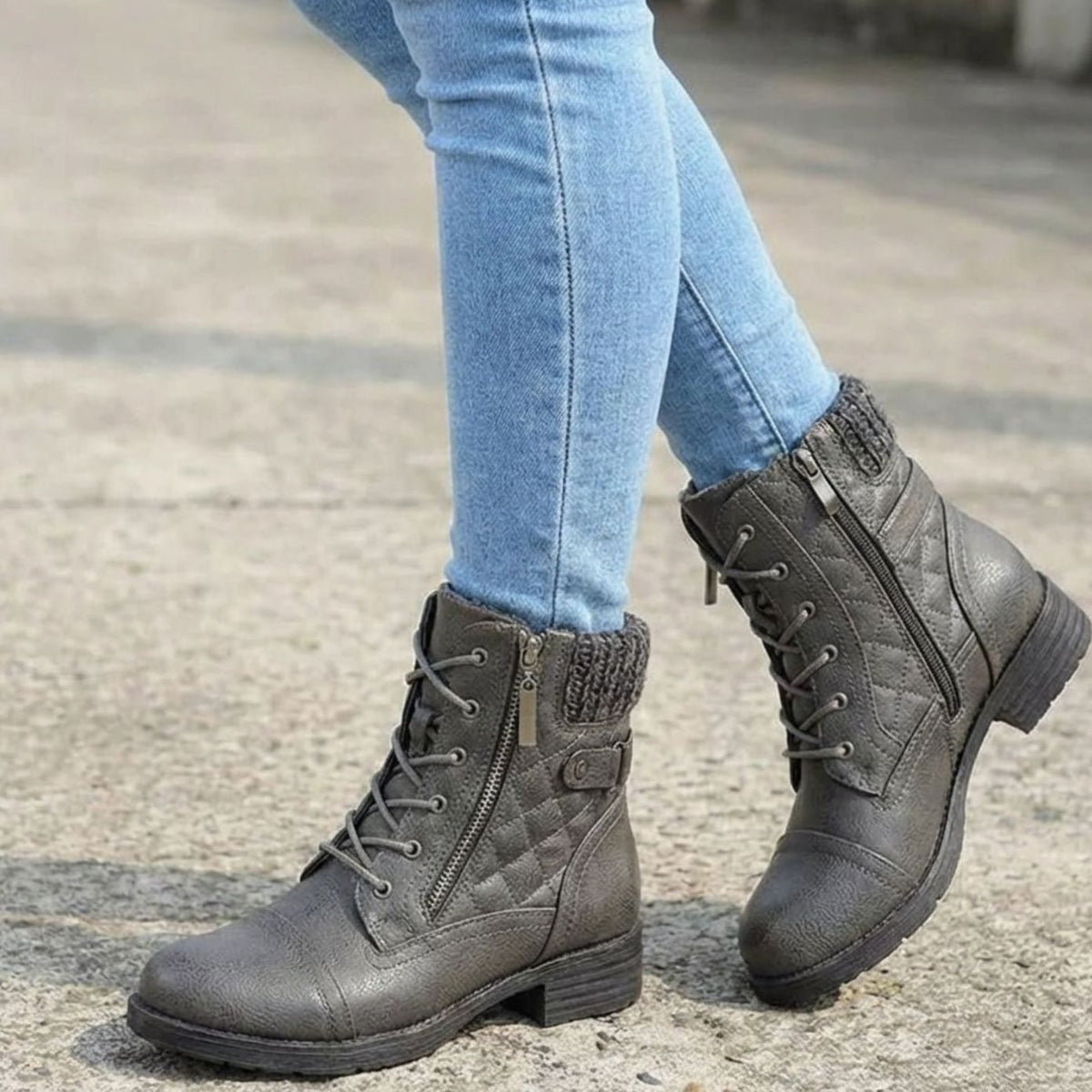 Madison | Women's Quilted Faux-Leather Lace-Up Block Heel Ankle Boots