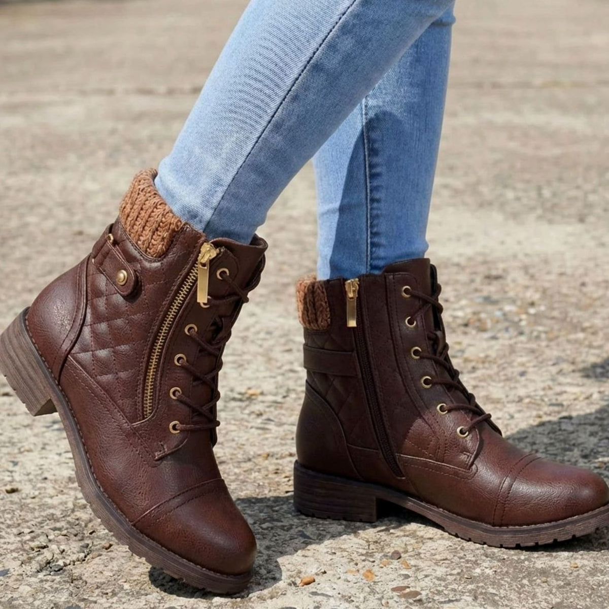 Madison | Women's Quilted Faux-Leather Lace-Up Block Heel Ankle Boots