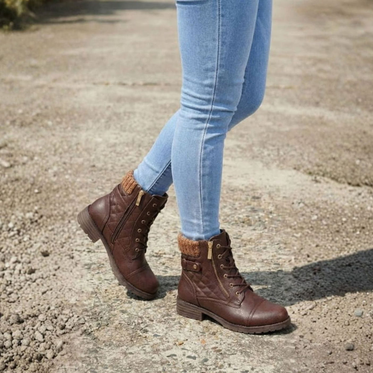 Madison | Women's Quilted Faux-Leather Lace-Up Block Heel Ankle Boots