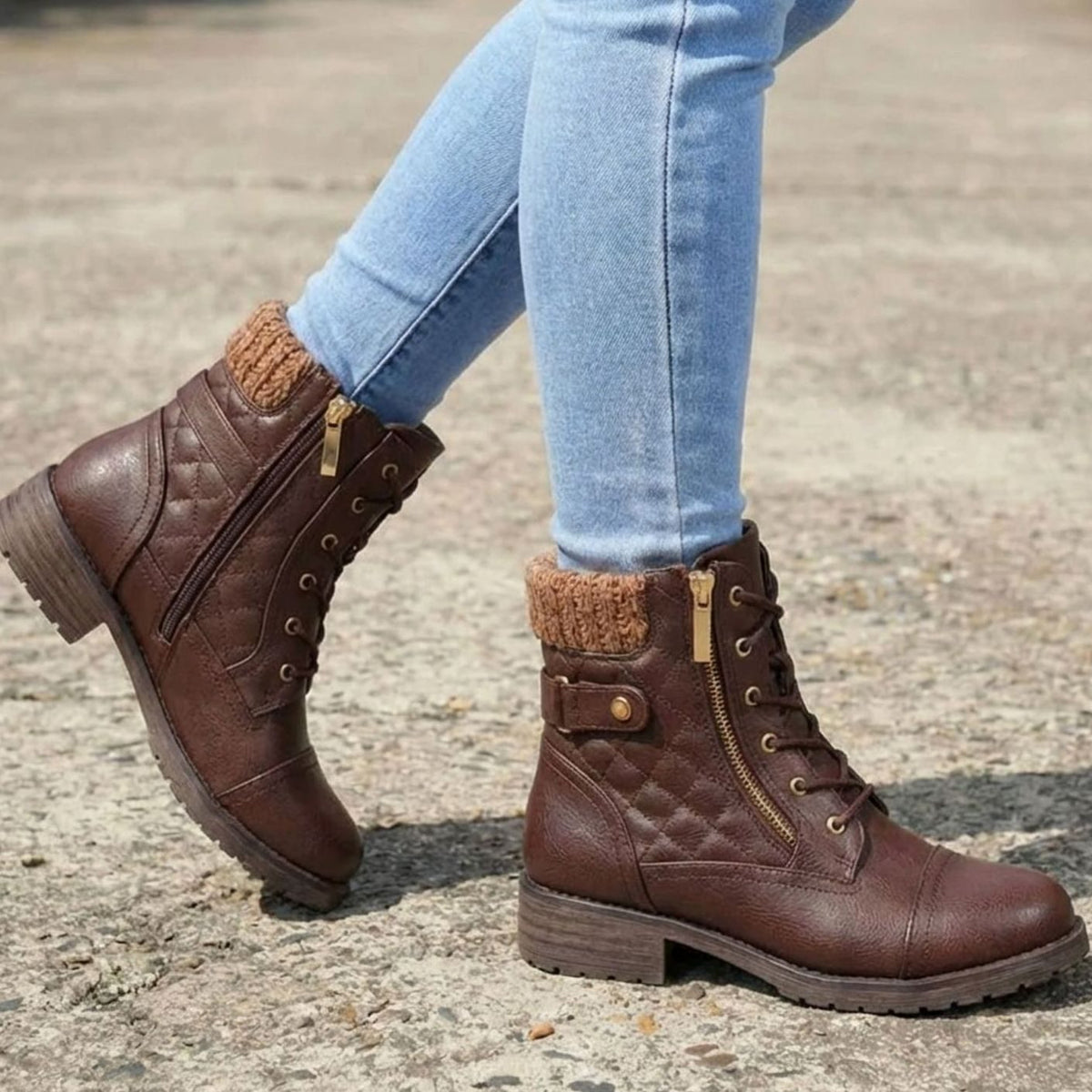 Madison | Women's Quilted Faux-Leather Lace-Up Block Heel Ankle Boots