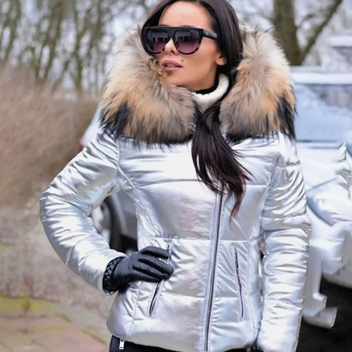 Luna | Women's Quilted Fur Hood Puffer Coat Fitted Zip-Front Jacket