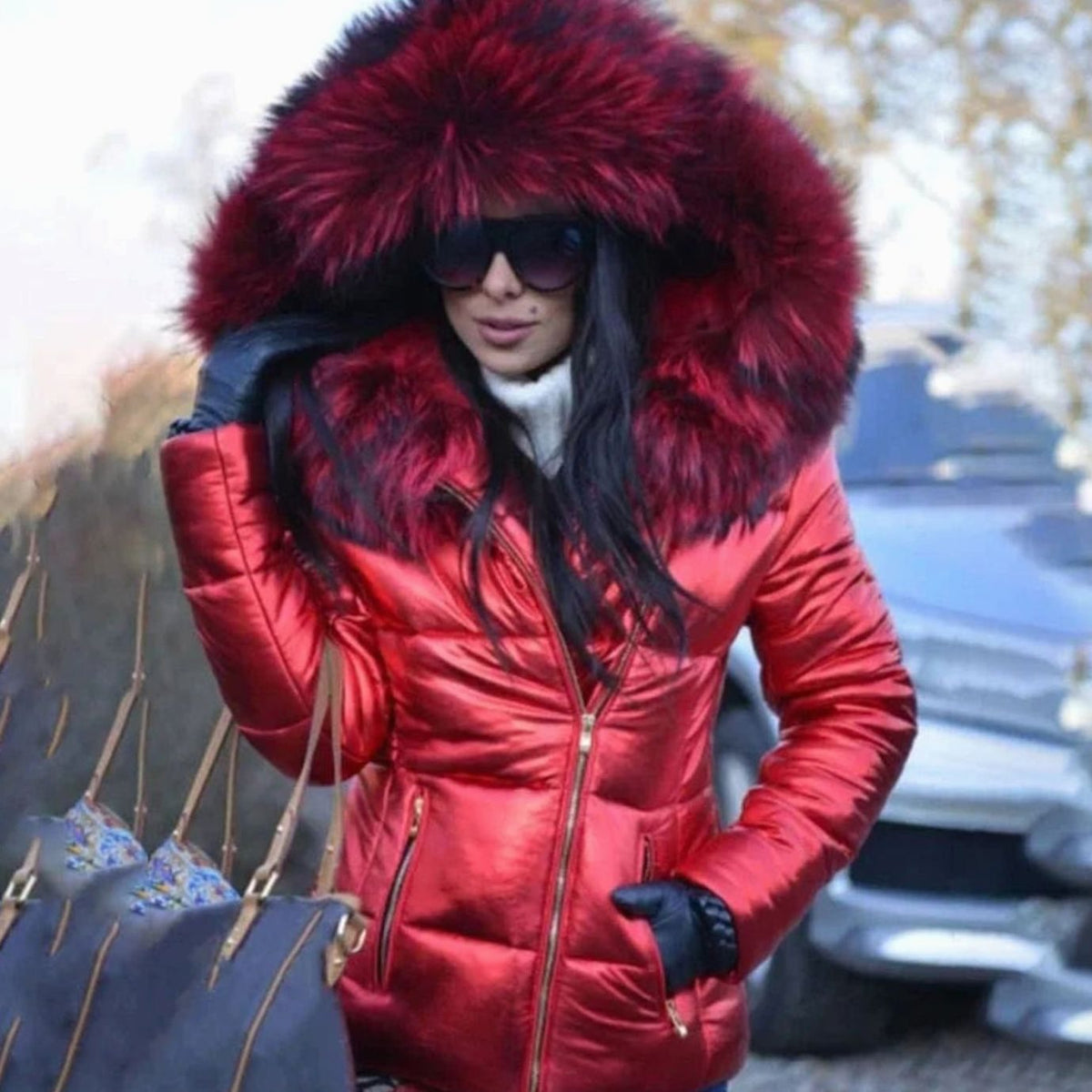 Luna | Women's Quilted Fur Hood Puffer Coat Fitted Zip-Front Jacket