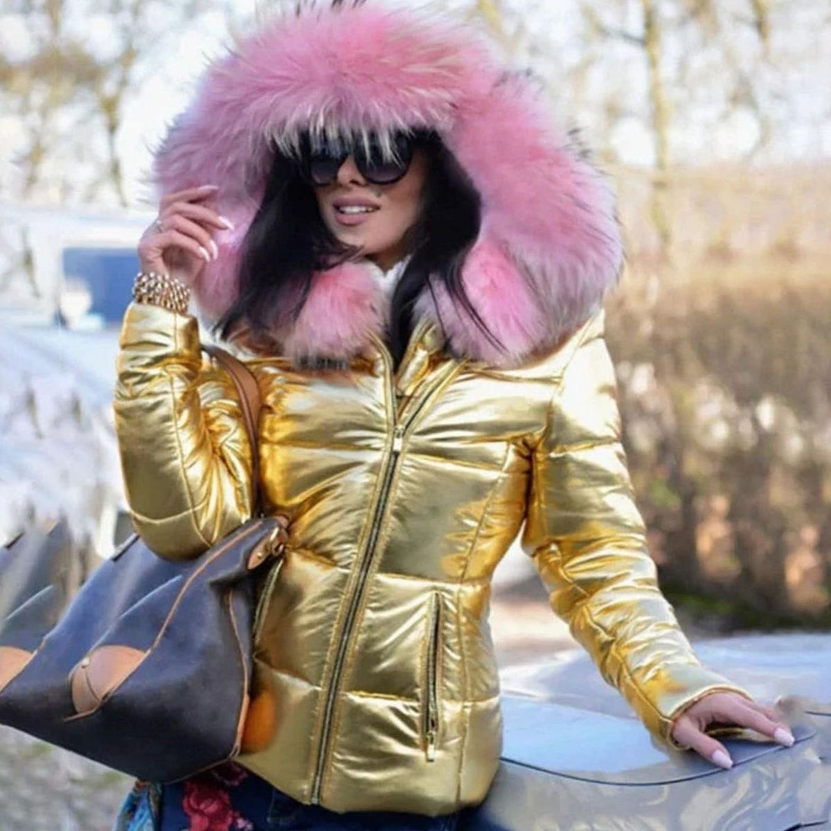 Luna | Women's Quilted Fur Hood Puffer Coat Fitted Zip-Front Jacket