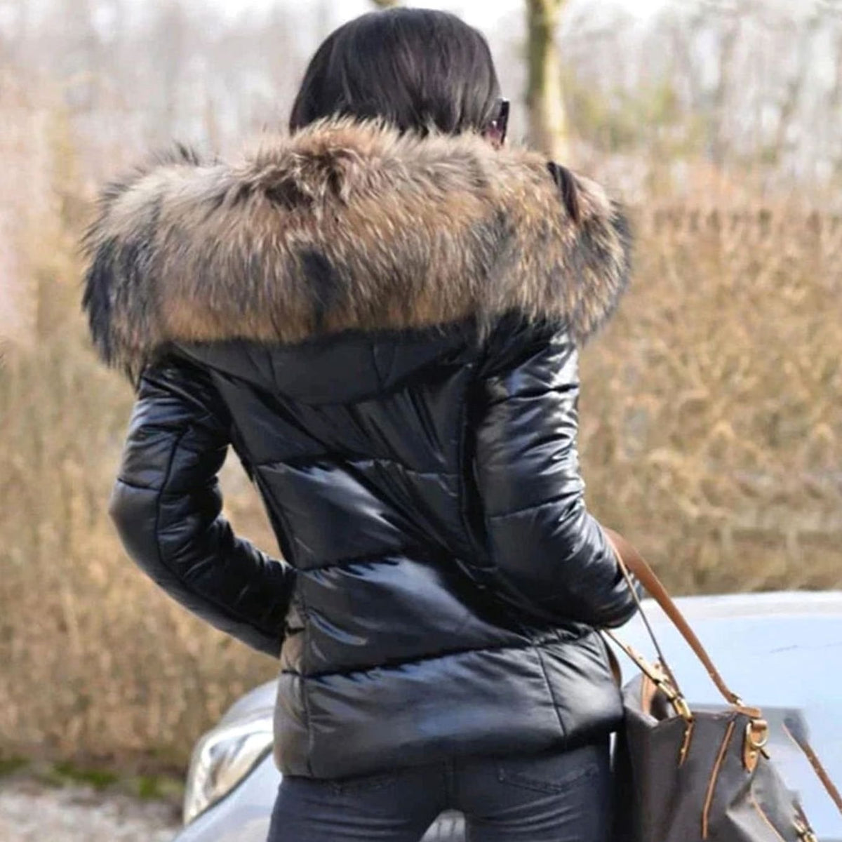 Luna | Women's Quilted Fur Hood Puffer Coat Fitted Zip-Front Jacket