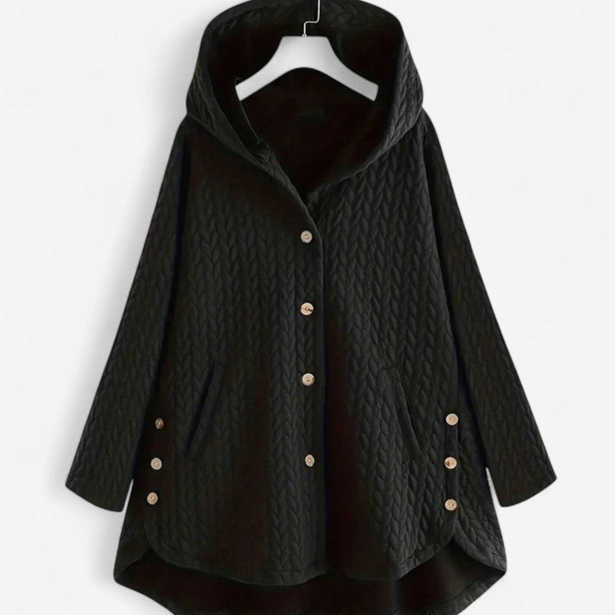 Harper | Women's Quilted Hooded Button-Front Asymmetric Coat