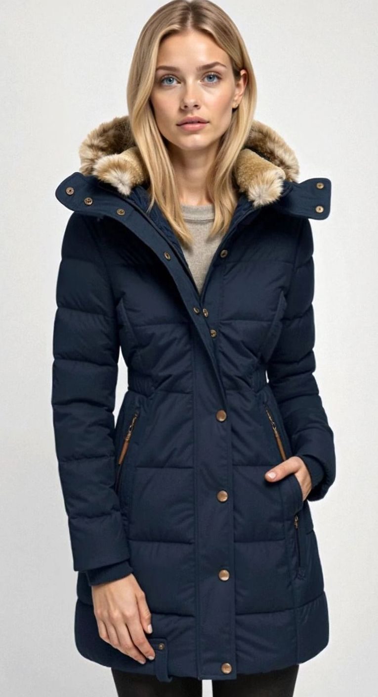 Amelia | Women's Quilted Hooded Puffer Coat Faux Fur Longline Jacket