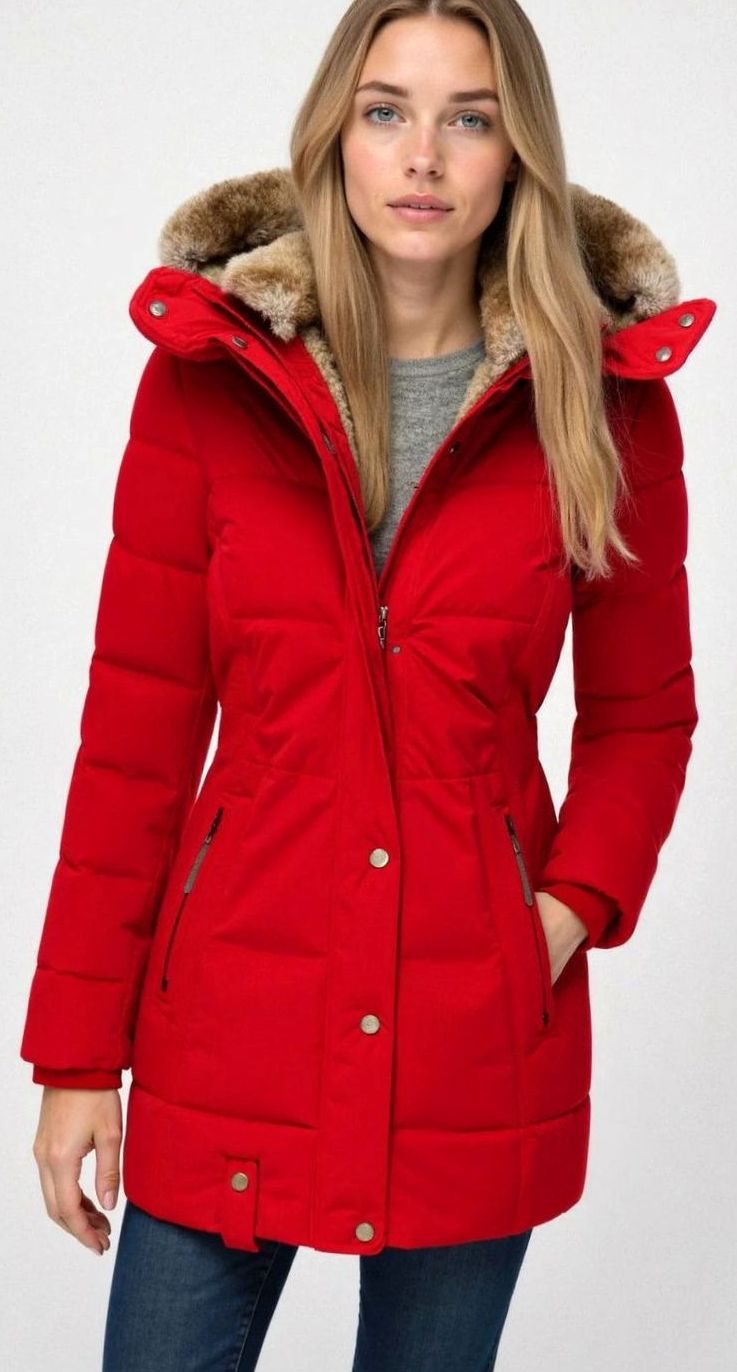 Amelia | Women's Quilted Hooded Puffer Coat Faux Fur Longline Jacket