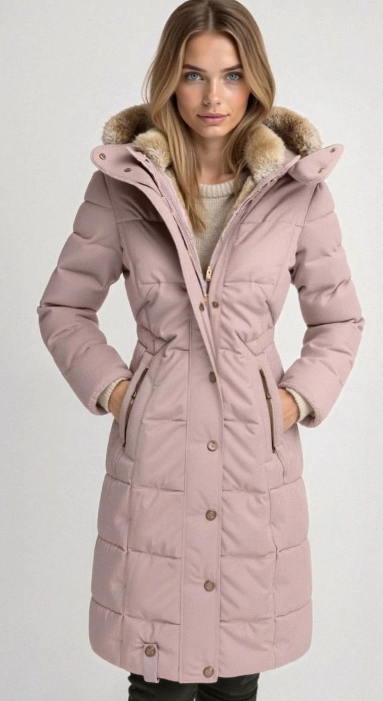 Amelia | Women's Quilted Hooded Puffer Coat Faux Fur Longline Jacket
