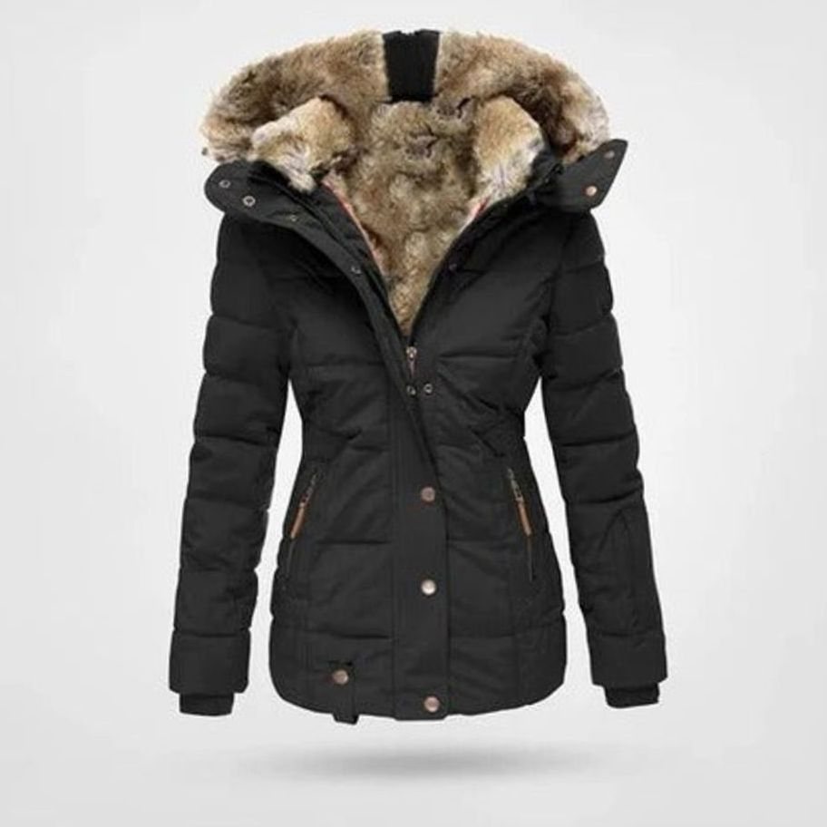 Amelia | Women's Quilted Hooded Puffer Coat Faux Fur Longline Jacket